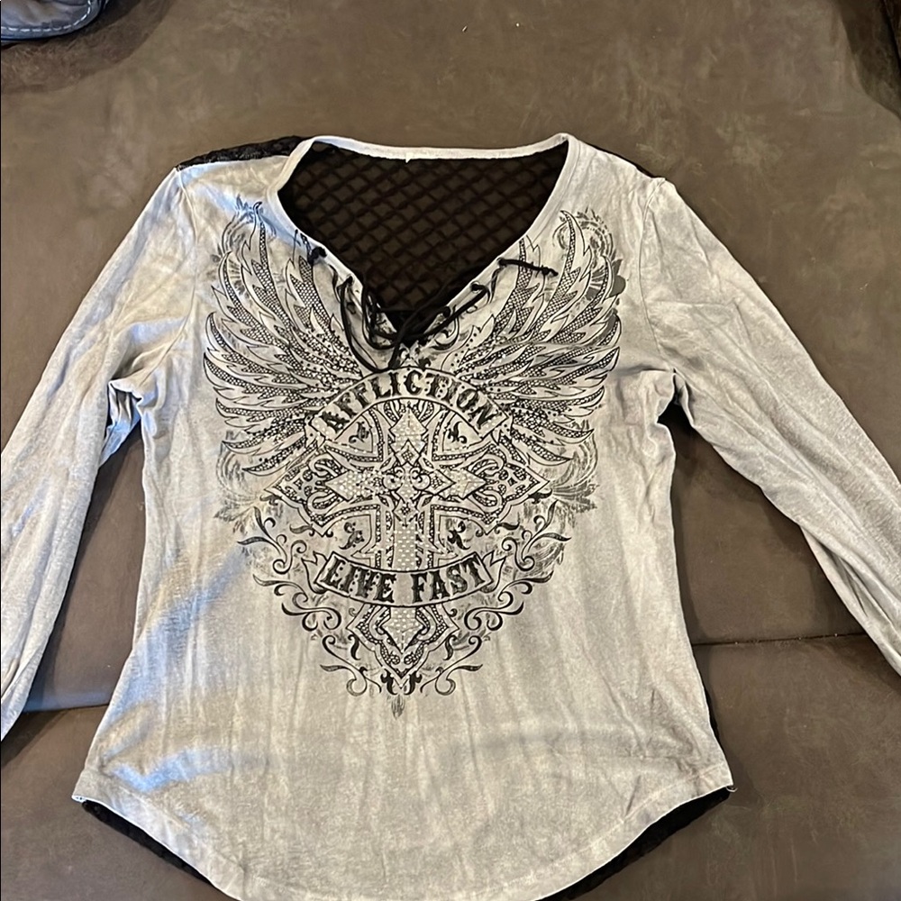 Affliction Women's Gray Long Sleeve Top